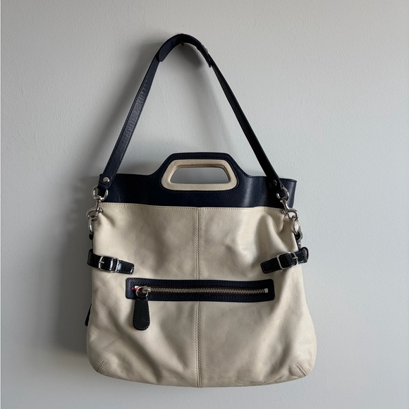 Rare Find Coach 🖤 1970’s Bonnie Cashin Foldover Leather Bag - Cream & Navy/Black - Picture 2 of 5